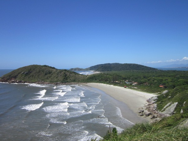 Ilha do Mel Beach as seen from above, with the open sea and vegetation