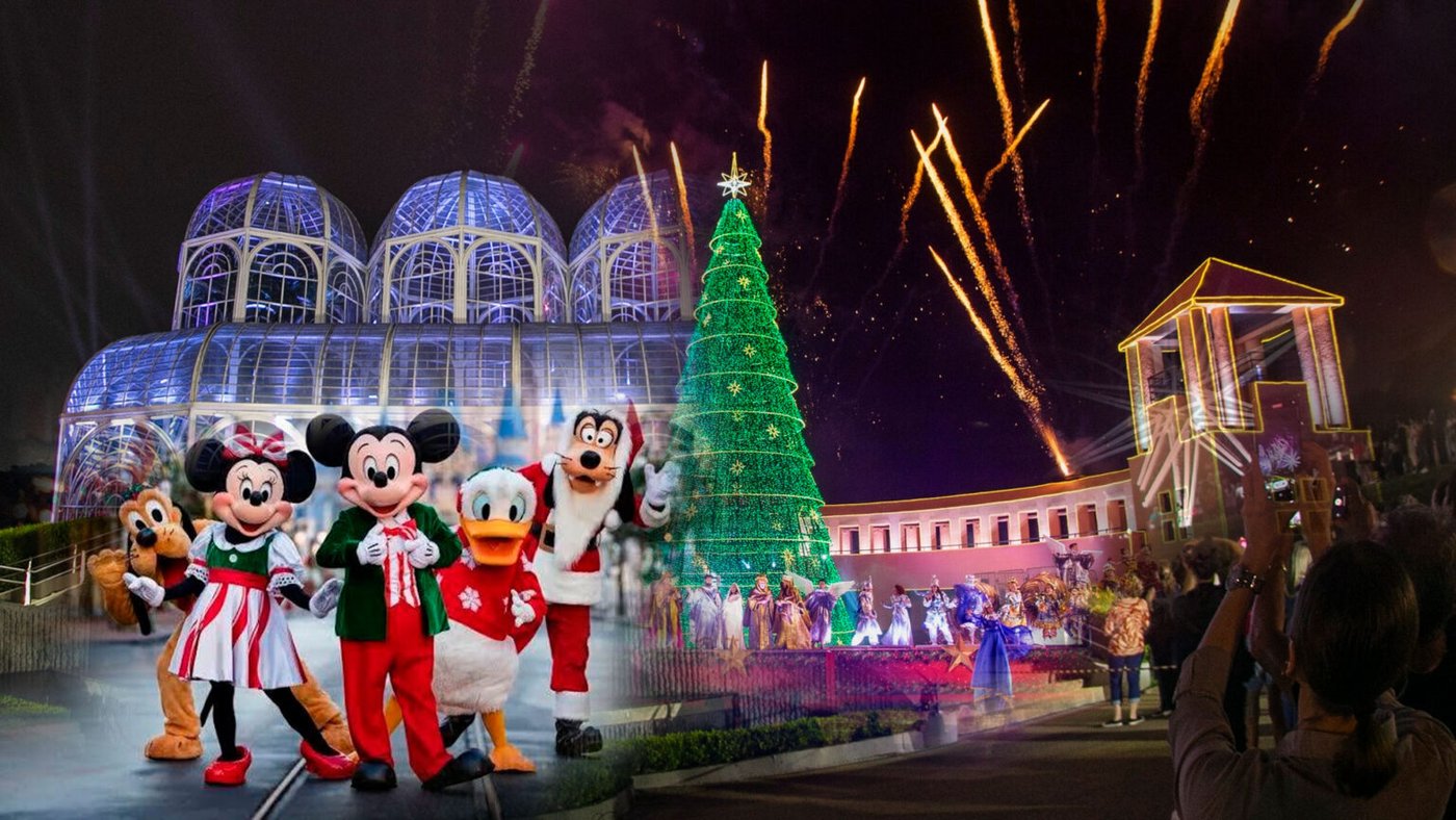 Espetáculo de Natal em Curitiba: árvore iluminada, fogos de artifício e personagens natalinos no Jardim Botânico