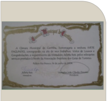 Certificado de Voto de Louvor concedido pela Câmara Municipal de Curitiba a Ivete Fagundes, 2006