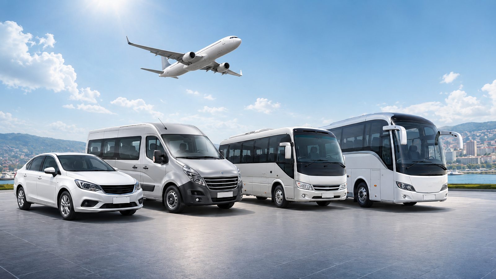 Frota de transfer da Ivetur: carro, van, micro-ônibus e ônibus